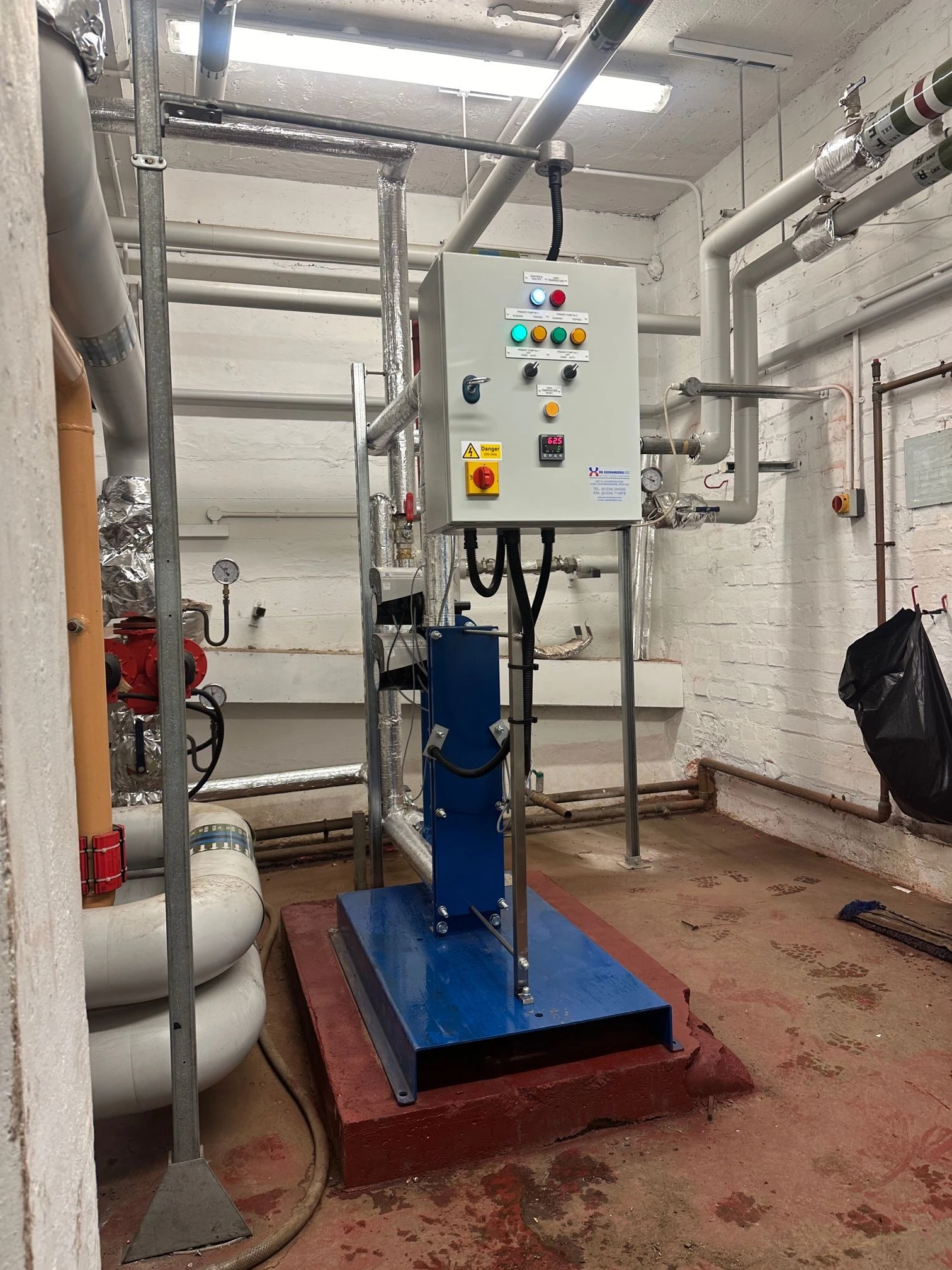 Commercial water system equipment in plant room